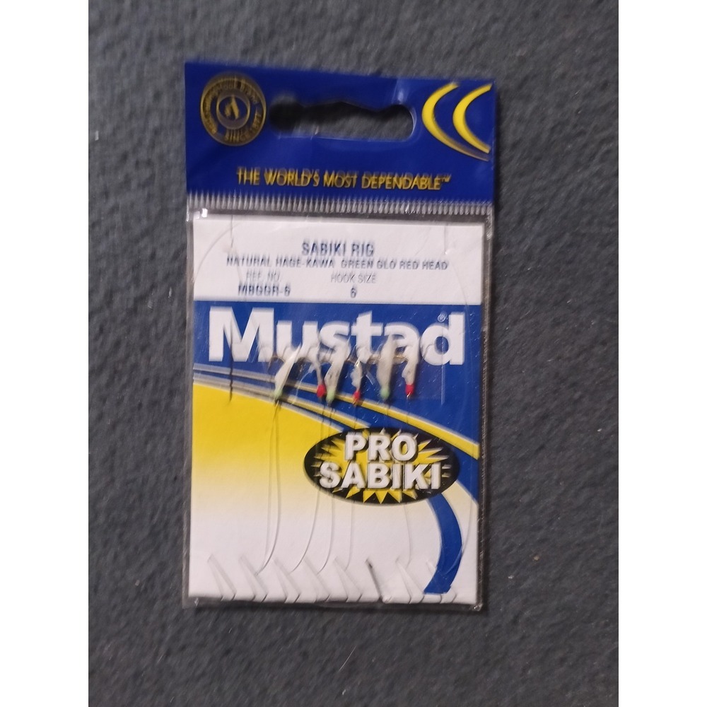 Mustad Pro Sabiki Rig MBGGR-6 Natural Hage-Kawa Green Glo Red Head Hook Size 6